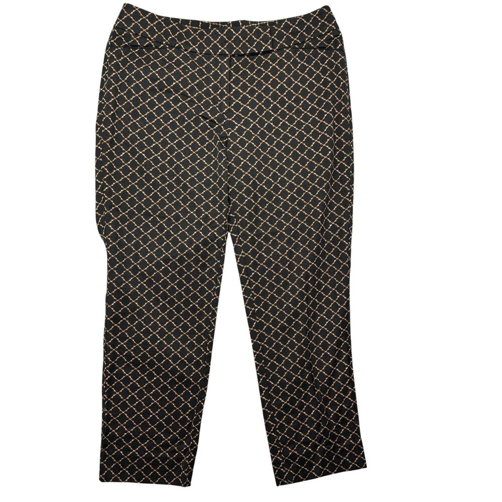WHBM Pants Women's 10R Black Brown Slim Ankle Cotton Stretch Business Preppy